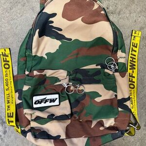 Off-White Green and Brown Camouflage Backpack